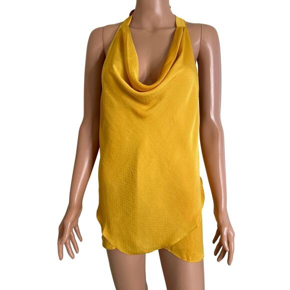 BCBGMaxazria Kira Cowlneck halter top mustard yellow NEW MSRP $138 SZ LG - Picture 2 of 7